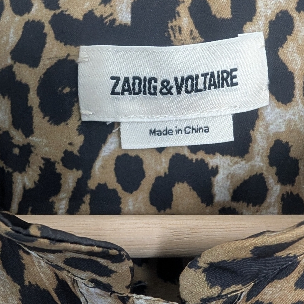 Zadig and Voltaire Sz Medium Retouched Satin Leo Dress Long Sleeve Animal Print - Picture 5 of 15